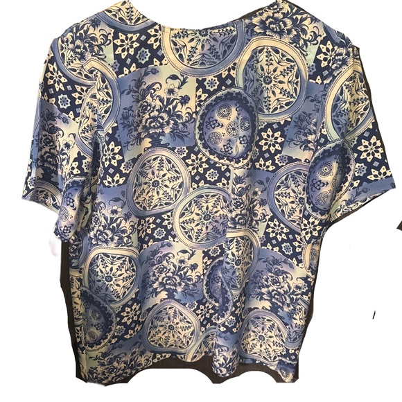 Floral vintage 80s Blue and Cream Skirt - Picture 5 of 10